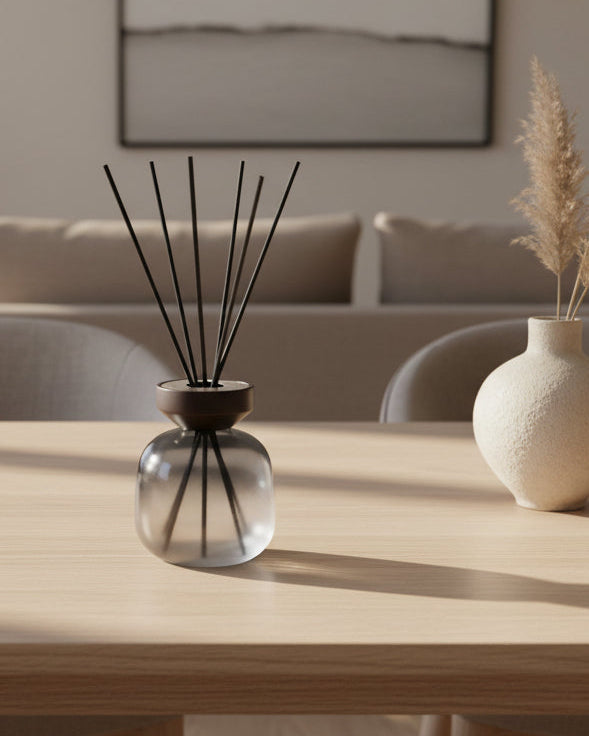Wood Black/Frosted White Reed Diffuser with Ocean Breeze